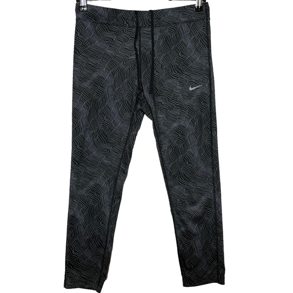 Nike Dri Fit Leggings Womens Medium Black Crop Tight Running Actual 28X24 - Picture 1 of 11